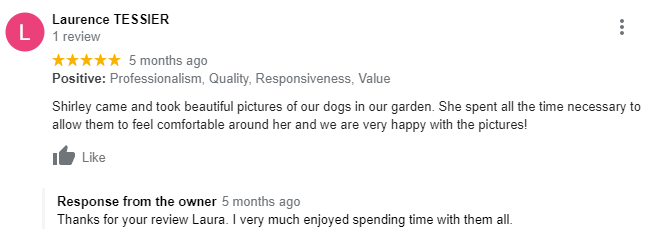5-Star Google Review for Footsteps Pet Photography Essex